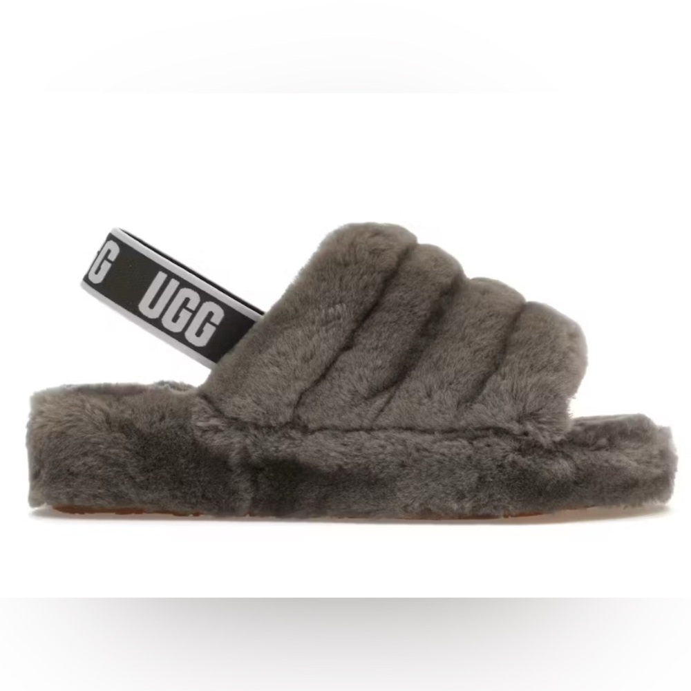 Like New UGG Charcoal Fluff Yeah Slide Sandals Size 5 Youth
